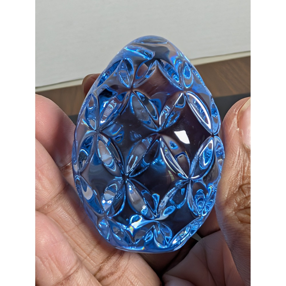 Waterford Crystal Blue Faceted Glass Paper Egg in Box